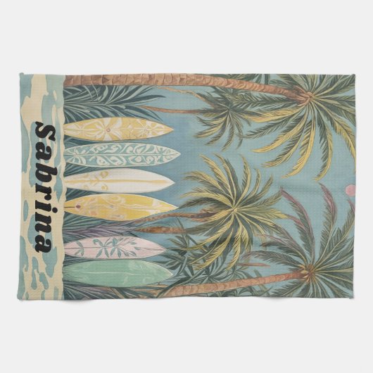 Surf's Up, Pastellstil Personalisiert Geschirrtuch (Horizontal)