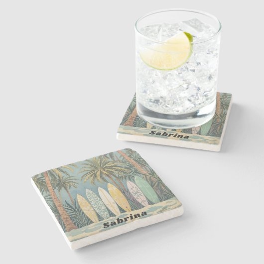 Surf's Up, Pastellstil Personalisiert Steinuntersetzer (Seitenansicht)