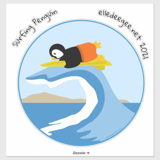 Surf's Up Pinguin Custom-Cut Vinyl Sticker (Blatt)