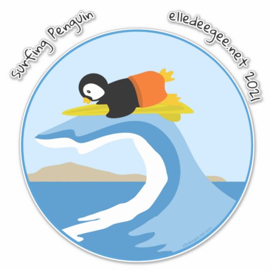 Surf's Up Pinguin Custom-Cut Vinyl Sticker (Vorderseite)