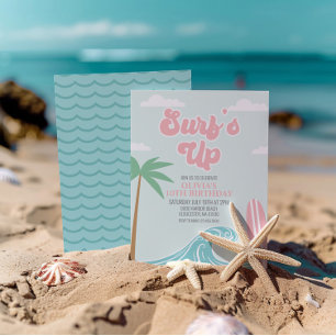 Surfs Up Pink Beach Geburtstagseinladung Einladung