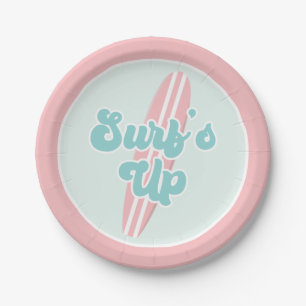 Surfs Up Pink Strand Geburtstagspapierplatten Pappteller