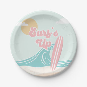 Surfs Up Pink Strand Geburtstagspapierplatten Pappteller