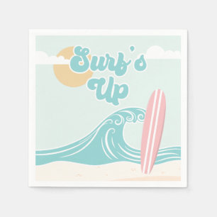 Surfs Up Pink Strand Geburtstagspapierplatten Serviette