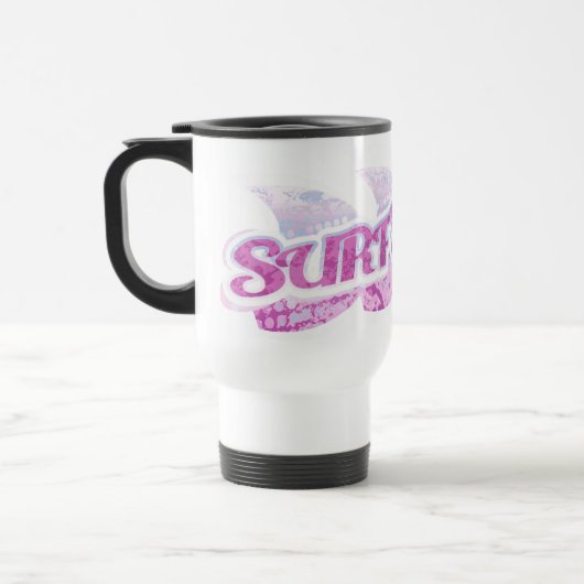 "Surf's Up" pink und lila Surfer reisen Schlamm Reisebecher (Links)