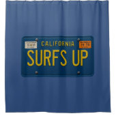 Surfs Up Retro 1969 California Nummernschild Surf Duschvorhang (Vorderseite)