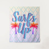 Surf's Up Sommer Sonnenuntergang Palmen Bäume Wandteppich (Vorderseite)