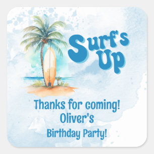 Surf's Up Sommer Strand Geburtstagsfeier Mitgebsel Quadratischer Aufkleber