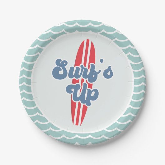 Surfs Up Strand Geburtstagspapierplatten Pappteller (Vorderseite)