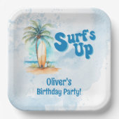 Surf's Up Summer Beach Geburtstagsparty Pappteller (Vorderseite)