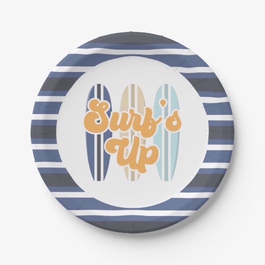 Surf's Up Surfboard Beach Geburtstagspapier-Teller Pappteller (Vorderseite)