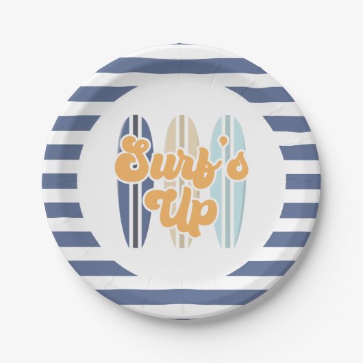 Surf's Up Surfboard Beach Geburtstagspapier-Teller Pappteller (Vorderseite)