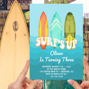 Surfs Up Surfboard Boy 3. Geburtstag Einladung