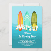 Surfs Up Surfboard Junge 4. Geburtstag Einladung (Vorderseite)