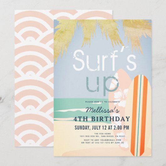 Surf's Up Surfboards Beach Girl Geburtstag Einladung (Vorne/Hinten)