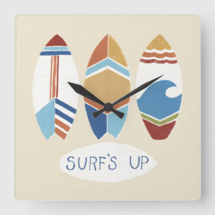 Surf's Up! Surfboards Quadratische Wanduhr