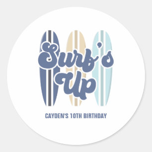 Surf's Up Surfbrett Beach Geburtstag Classic Runde Runder Aufkleber