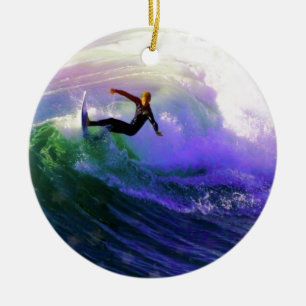 SURFS UP Surfer Surfen eine Welle fangen Keramik Ornament
