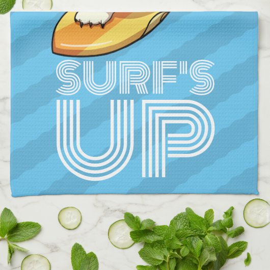Surf's Up Surfpolar Bär mit Cocktail Cartoon Geschirrtuch (Gefaltet)