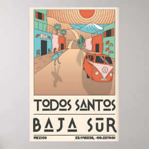Surfside Bliss Druck - Vintage VW Van und Mexikani Poster