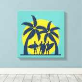 Surfsonne und Palmen cool Surfen Leinwanddruck (Insitu (Holzboden))