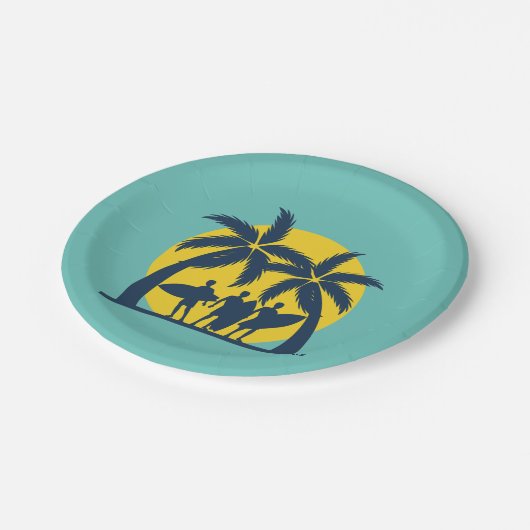 Surfsonne und Palmen cool Surfen Pappteller (Schrägansicht)