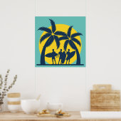 Surfsonne und Palmen cool Surfen Poster (Küche)