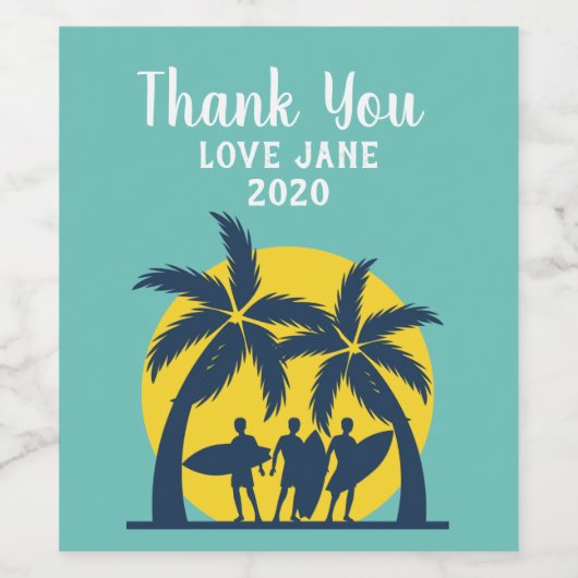 Surfsonne und Palmen cool Surfen Weinetikett (Einzelnes Label)