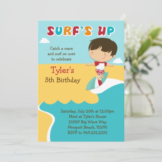 Surfstrand Geburtstagsparty Einladung (Stehend Vorderseite)