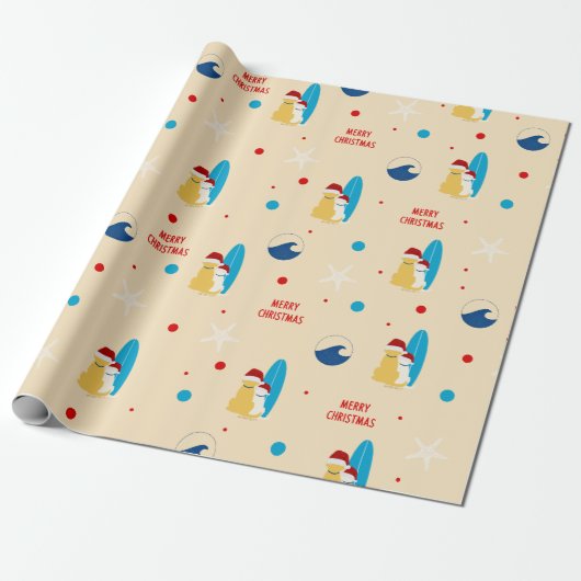 Surfstrand-Hund-Weihnachts-Geschenkverpackung Geschenkpapier (Ungerollt)