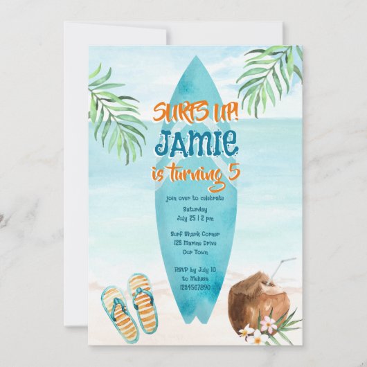 Surfstrand Ozean tropischen Sommer Geburtstag Einladung (Vorderseite)