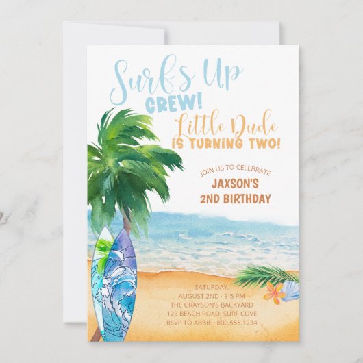 Surft die Crew Kleiner Typ, der zum zweiten Geburt Einladung (Vorderseite)