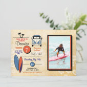 Surft hoch! Surfen Birthday Beach Party Foto Einladung (Stehend Vorderseite)