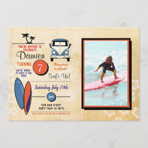 Surft hoch! Surfen Birthday Beach Party Foto Einladung