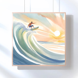 Surftage   Ozeanwelle Surf Wasserfarbe Poster
