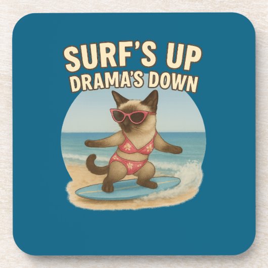 Surfthema für Siamkatze Getränkeuntersetzer (Vorderseite)