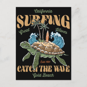 Surfturtle-Design mit kalifornischen Wellen T Feiertagspostkarte