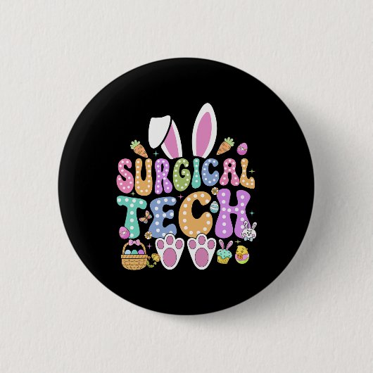 Surgical Tech Happy Ostertag Bunny Surg Technici Button (Vorderseite)