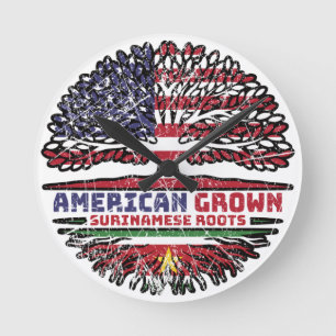 Surinam Surinamese American USA Tree Roots Flag Runde Wanduhr