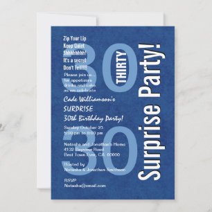 SURPRISE 30. Geburtstag Moderne Royal Blue Grunge Einladung