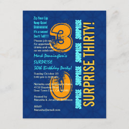 SURPRISE 30. Geburtstag Modernes Blau und Gold F54 Einladung