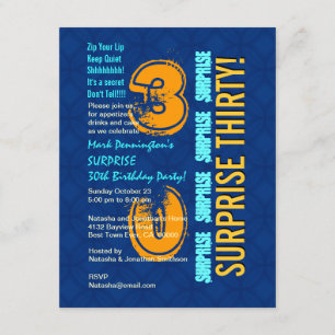 SURPRISE 30. Geburtstag Modernes Blau und Gold F54 Einladung