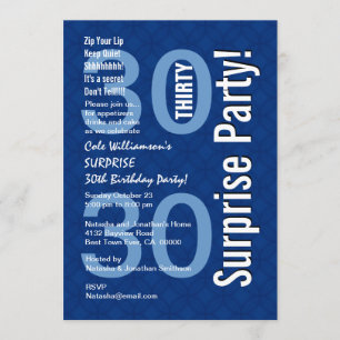 SURPRISE 30. Geburtstag Modernes Royal Blue R600 Einladung