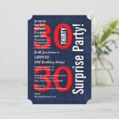SURPRISE 30. Geburtstag Modernes Royal Blue R601A Einladung (Stehend Vorderseite)