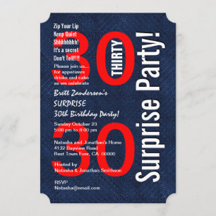 SURPRISE 30. Geburtstag Modernes Royal Blue R601A Einladung
