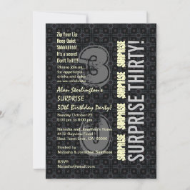 SURPRISE 30. Geburtstag Schwarzer Silberner Elfenb Einladung