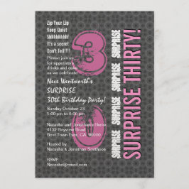 SURPRISE 30th Modern Birthday Gray and Pink W1756 Einladung