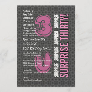 SURPRISE 30th Modern Birthday Gray and Pink W1756 Einladung