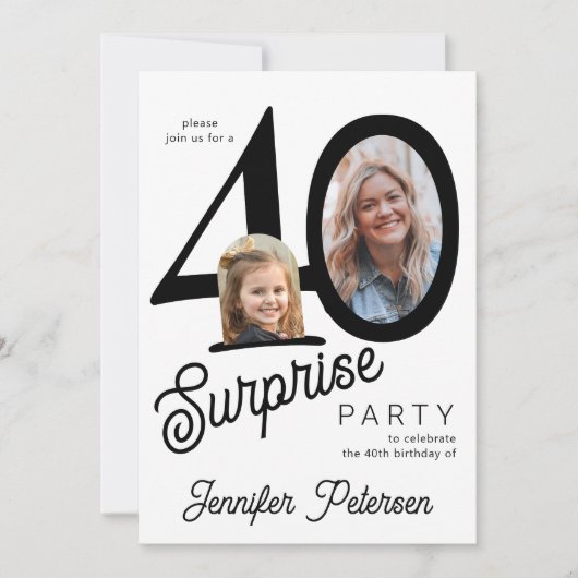 Surprise 40 modern 2 photo 40th birthday  einladung (Vorderseite)