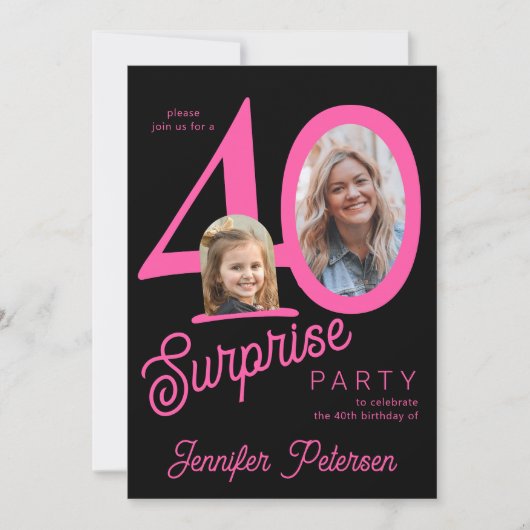 Surprise 40 modern 2 photo 40th birthday einladung (Vorderseite)